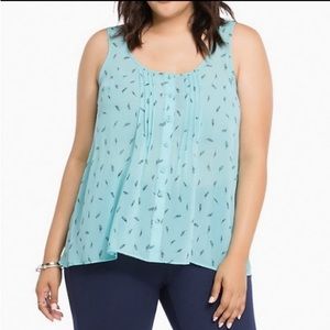 Torrid Turquoise Tank with Feather Print and Tulip Back Size 1